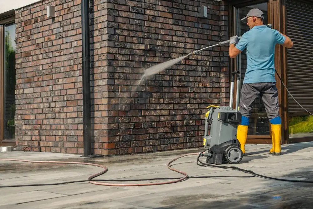 Handyman performing exterior home maintenance to protect and enhance a residential property